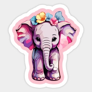 Cute Baby Elephant With Flowers Design Sticker